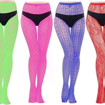 HOVEOX 6 Pairs Lace Patterned Tights Fishnet Floral Stockings Small Hole Pattern