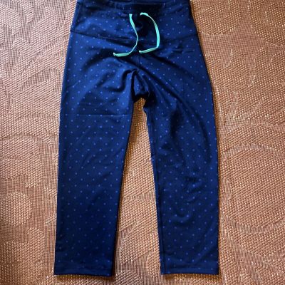 Women’s Old Navy Blue Polka Dot Cropped Leggings With Aqua Drawstring Size M