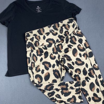 LegEnd Capri Leggings & Top Womens Plus Sz 2X Animal Print Black Pockets Gym