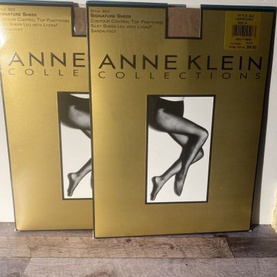 2 ANNE KLEIN Control Top Signature Pantyhose Silky Sheer Cappuccino Sz B 923