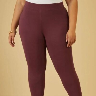 Leggings-4/5X Stretch Pants Lounge Yoga Ashley Stewart Burgundy High Rise Pullon