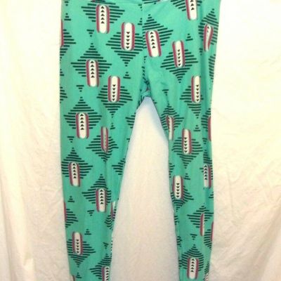 LuLaRoe Turquoise Green Aztec Print Tall & Curvy Plus Size Leggings