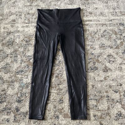 Spanx Womens Leggings Size 1X Black Shiny Base Layer Slimming Faux Leather
