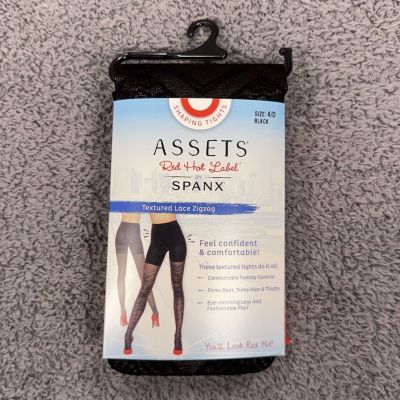 Spanx Assets High Waist Tights Women 4 D Black Lace Zigzag Shaping Red Hot Label