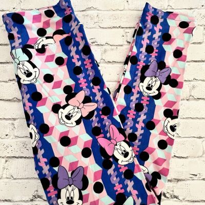 LuLaRoe Disney Minnie Mouse Pink Blue Polka Dot Leggings One Size OS