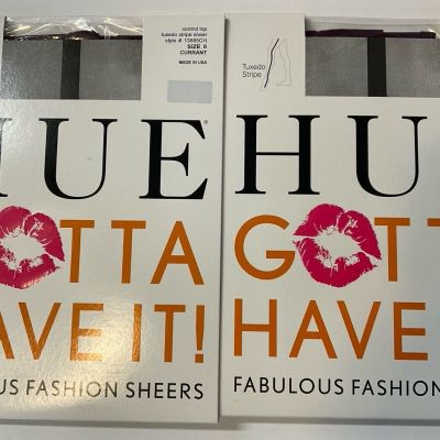 NIP 2 Pairs HUE Gotta Have It! Fashion Sheers Control Top Tuxedo Pantyhose Sz 0