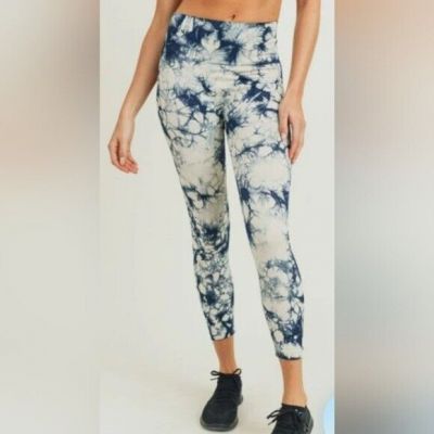 Mono B tie dye yoga Blue Leggings pants New M 4 Way Stretch seamless Women's Hot