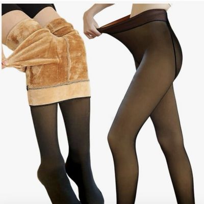 Fleece Lined Tights-2 Pair-Women Translucent Winter Thermal Pantyhose,Black.