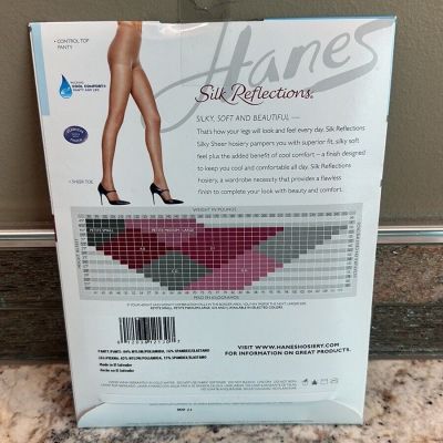 Hanes Silk Reflections 717 Pantyhose Silky Sheer Control Top Size CD Jet Black