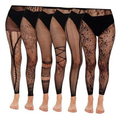 6 Pairs Fishnet Tights Stockings for Women Black Mesh One Size Tall Footless