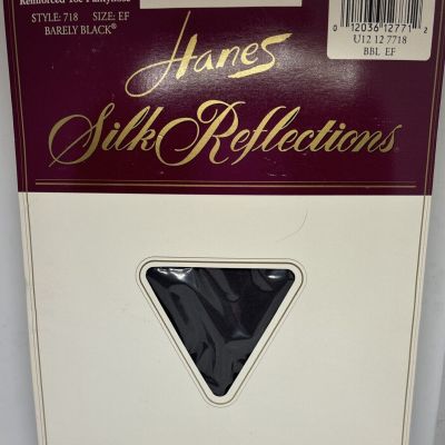 Hanes Silk Reflections Barely Black Control Top Pantyhose Sandalfoot Sz EF #718