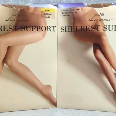 New East 5th Sheer Caress Sheer Support Pantyhose Sz Short Sand Oatmeal JCP 2 Pr