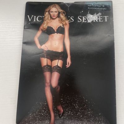 Victoria's Secret size B  BLACK LACE TOP Thigh High stockings SILKY SEDUCTIVE