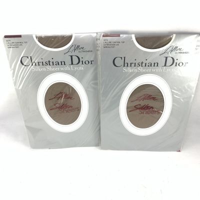 2 Christian Dior Silken Ultrasheer Control Top Panty Hose Sand Taupe 4479 Size 2