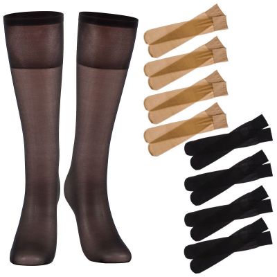 4-8 Pairs Womens Knee High Nylon Hose Socks Jet Stretchy Sheers Stockings New