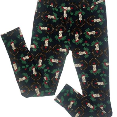 LuLaRoe Womens Leggings Christmas Holly Candle Buttery Soft One Size