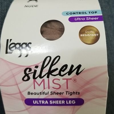 Leggs Silken Mist Silky ultra Sheer Leg Control Top Pantyhose NUDE Size A