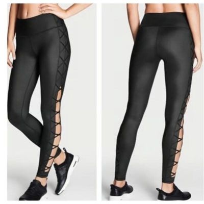 Victoria's Secret Victoria Sport Knockout Black Lace Up Workout Tights Size S