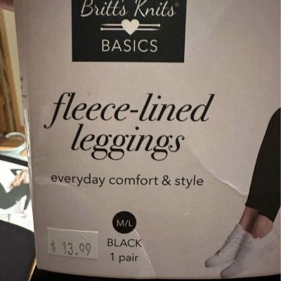 Britt’s Knits Leggings Fleece Lined. Black. Size: M/L NWT