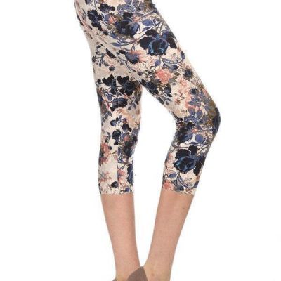 Multi-color Print, Cropped Capri Leggings In A Fitted Style With A Banded High W