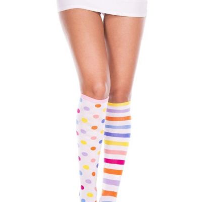 sexy MUSIC LEGS mismatched STRIPES & DOTS clown KNEE highs HI socks STOCKINGS