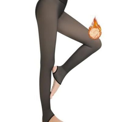 Fleece Lined Warm Tights Women, Winter Small 220g Thin Fleece Stirrup Black