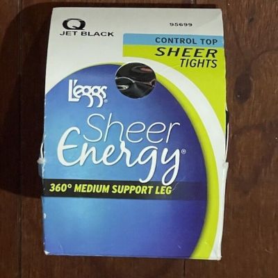 L'eggs Sheer Energy Women's Sheer Tights Medium Support Jet Black Size Q NEW