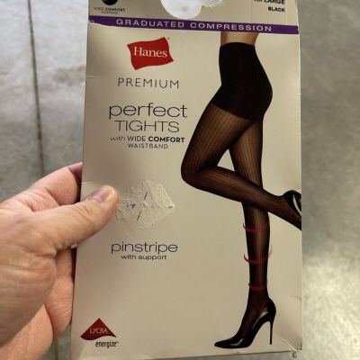 ?Hanes Premium Perfect Tights W/ Wide Comfort Waistband Black Pinstripe XX Large