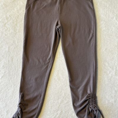 LOGO By Lori Goldstein Leggings Size S Tan Knit Crop Drawstring Ankle Seam Pants