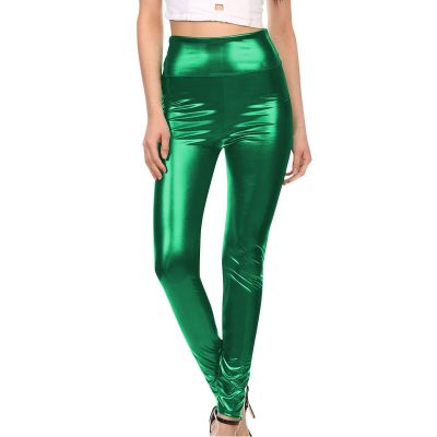 Womens Shiny Metallic Leggings Ladies Wet Look Stretch Pants Party Disco Costume