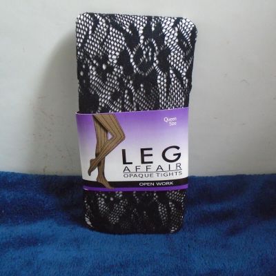 New Leg Affair Opaque Tights Open Work, Black, Queen Size, 100perc Nylon