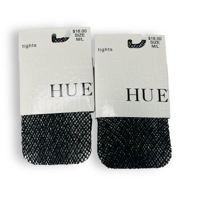 HUE Wool Boucle Open Knit Tights Womens Size M/L Black Wool Nylon Blend 2 Pair