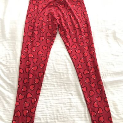 LULAROE One size (2-10) Red Leggings Hearts Yoga Pants