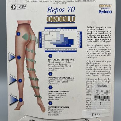 NEW - OROBLU Repos 70 Legs Tights Size 1 SMALL Italy Black Compression Lycra