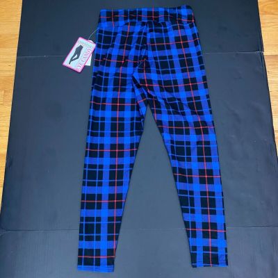 Eye Candy Women's Blue & Red Plaid Leggings Size 1X New soft comfort stretch New