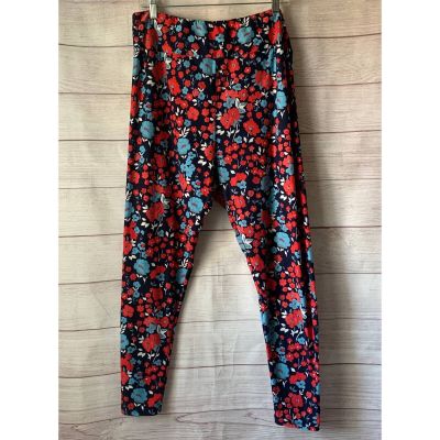LuLaRoe Blue and Red Floral Leggings Size TC2