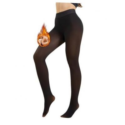 Fleece Lined Tights for Women, Fake Translucent L-XL (300g, for 14~41?) Black