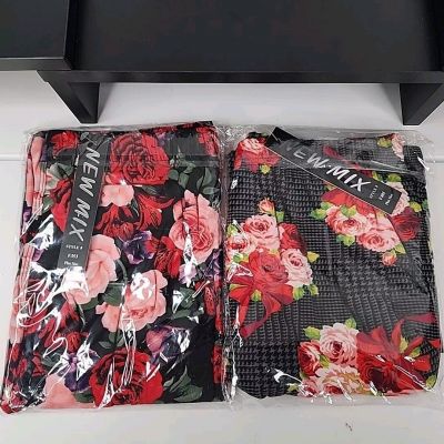 Mix leggings Lot of 2 Plus Size tall ankle bright color flowers New With Tags