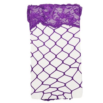 Lace Top Fishnet Thigh High Stockings Diamond Net Fence Purple STC207