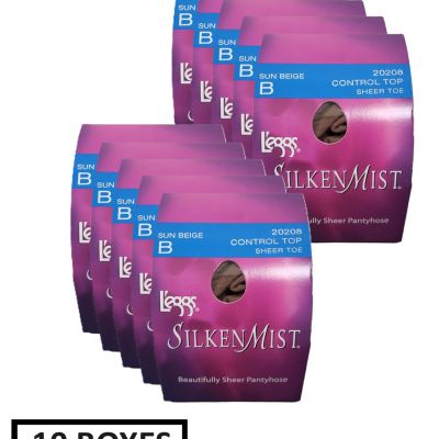 Leggs Silken Mist Control Top Pantyhose, Sun Beige, Size M - (10 Pairs)