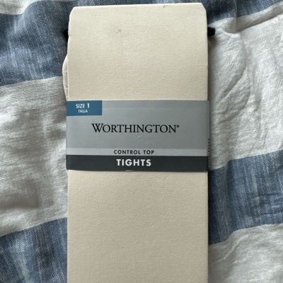 Worthington Porcelain Beige Nylon Control Top Tights sz 1 NEW