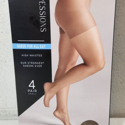 Silk Impressions Pantyhose,Sheer For All Day 4-Pack Size Small Coffee Bean NEW