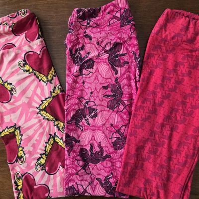 Lot (3) Vintage Retired LULAROE LEGGINGS One Size CUPID VALENTINE DAY BRAND NEW