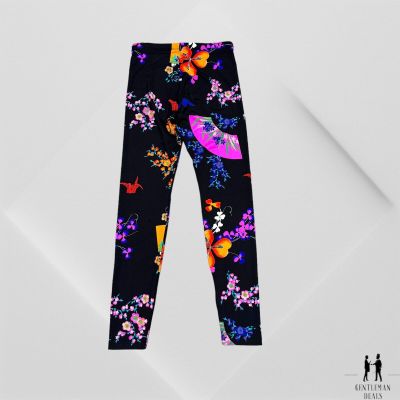 2011 VERSACE for H&M Black Floral Fan Origami Print Stretchy Leggings - US 2