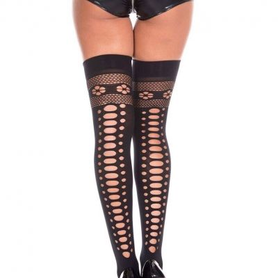 Music Legs flower and Oval Net Cutout Thigh Highs