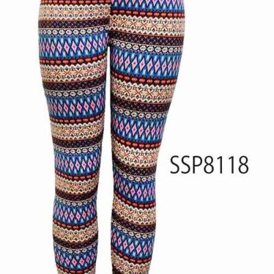 PLUS SIZE BRUSHED POLY LEGGINGS MULTI COLOR DIAMOND PRINT STRETCHY SOFT SSP8118