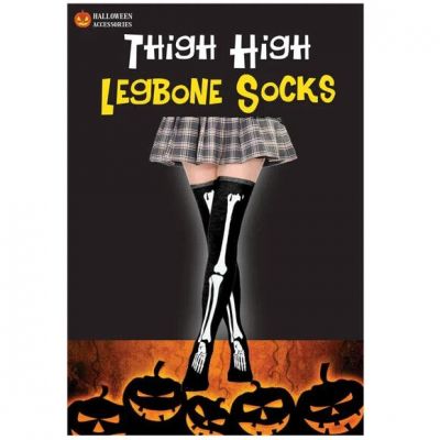 Adult Thigh High Socks - Goth - Black Hose - Bones Only, One Size