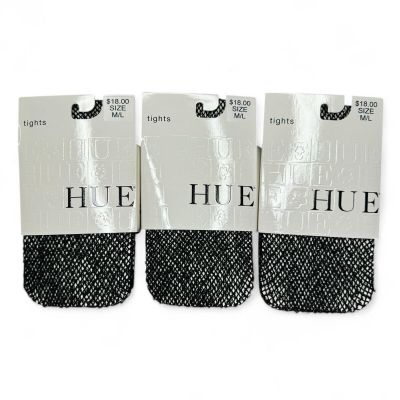 HUE Womens Wool Boucle Loop Knit Tights Size M/L Black Wool Nylon Blend 3 Pairs