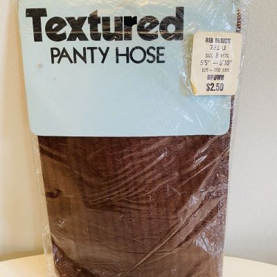 Vintage Textured Pantyhose, Rib Design, Size B 5'5-5'10 125-150 lbs, Brown