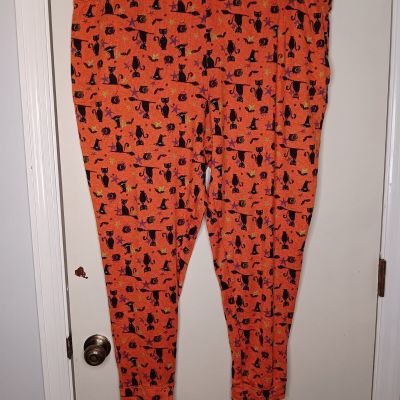 Unbranded Orange Trick Or Treat Halloween Witch Black Cat Leggings Size 3XL